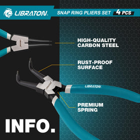 LIBRATON Snap Ring Pliers set 90-degree internal 30mm reach compact spaces.