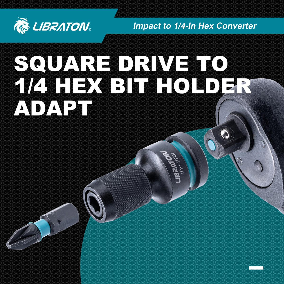 LIBRATON socket adapters set in half, three-eighths, and quarter inch sizes