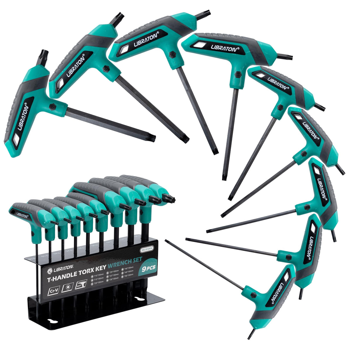 LIBRATON T-Handle Torx set on rack for organized storage.
