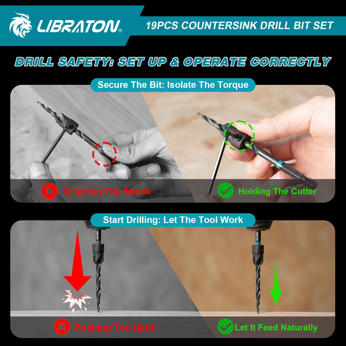 LIBRATON versatile wood tool kit fits hand, bench, and power drills.