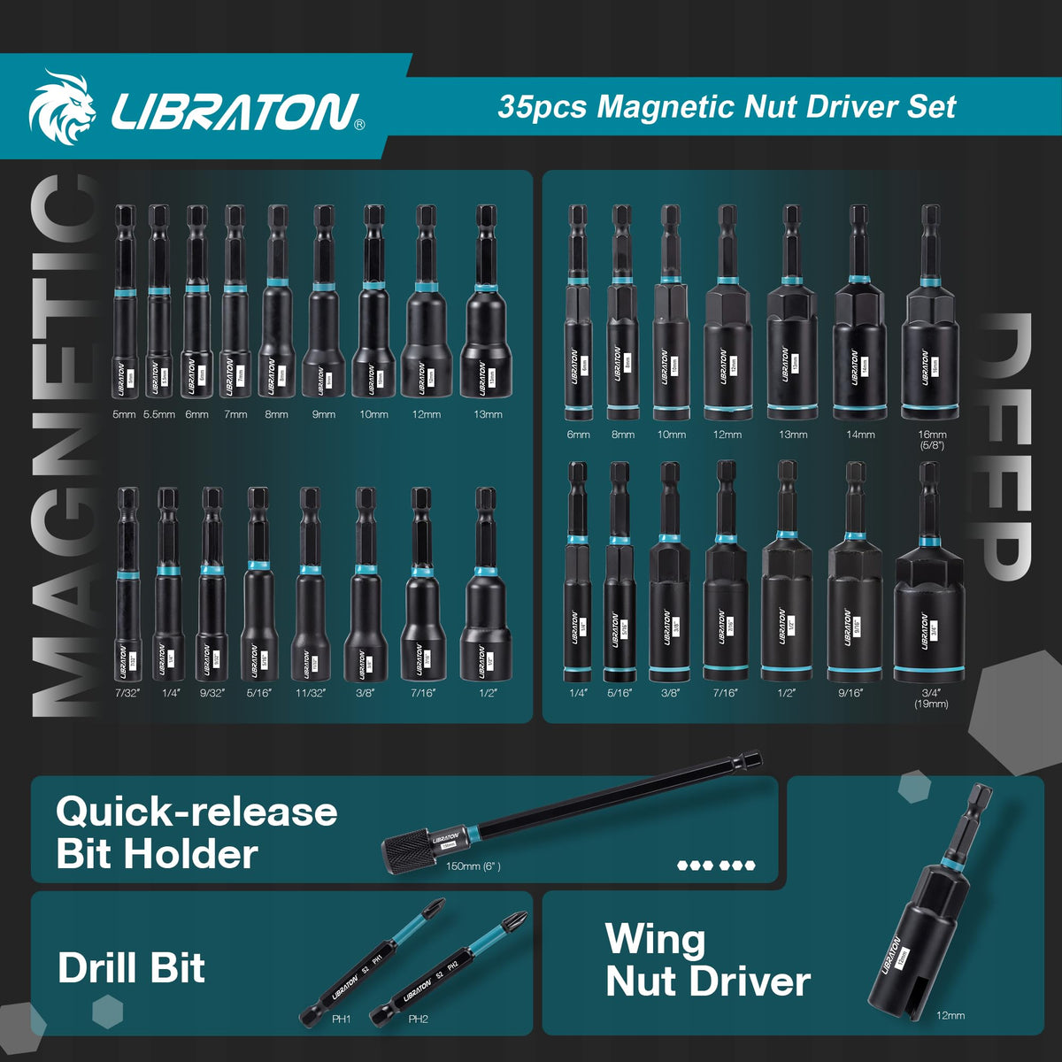 LIBRATON 12mm wing nut driver speeds wing nut installations.