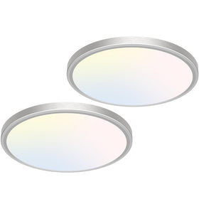 Libtit 12-inch brushed-nickel round ceiling light adds modern style with energy efficiency.