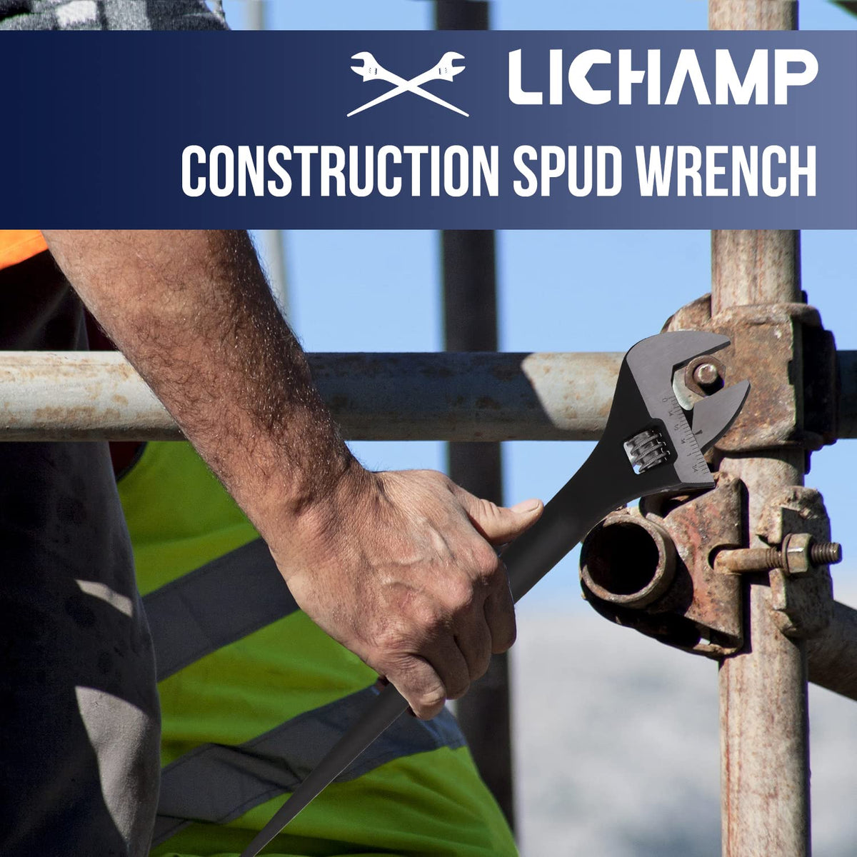 Lichamp 12 inch adjustable spud wrench side view showing extended handle
