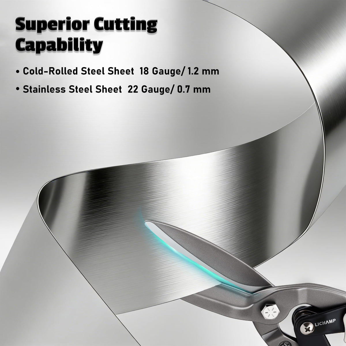 Lichamp tin snips in action delivering clean straight cuts