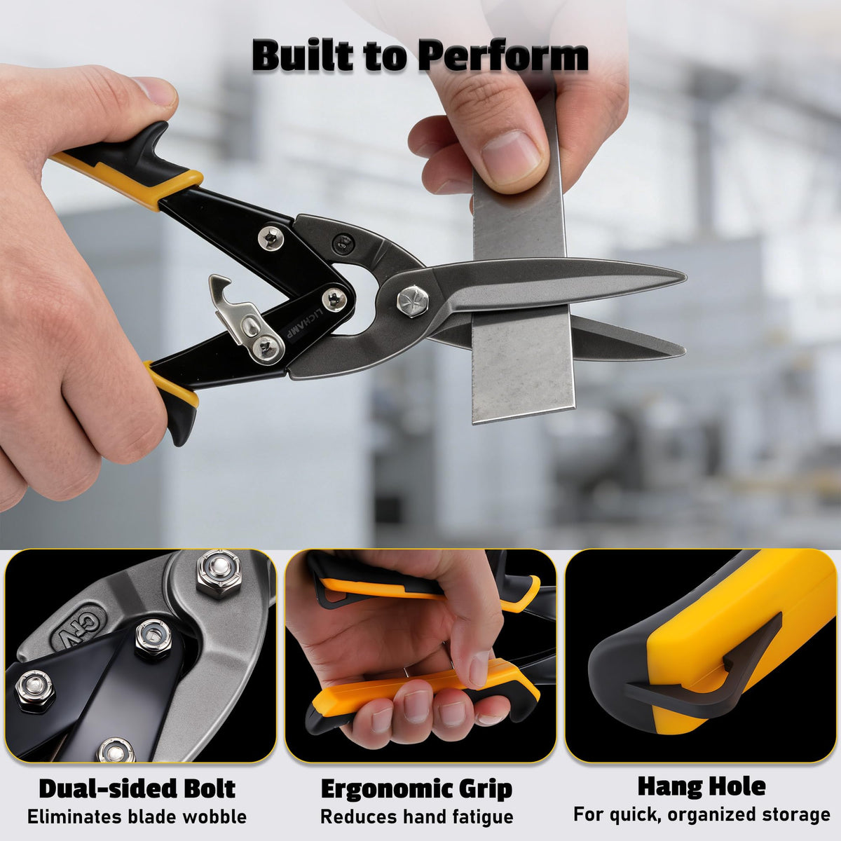 Lichamp tin snips safety lock demonstrates secure blade during transport