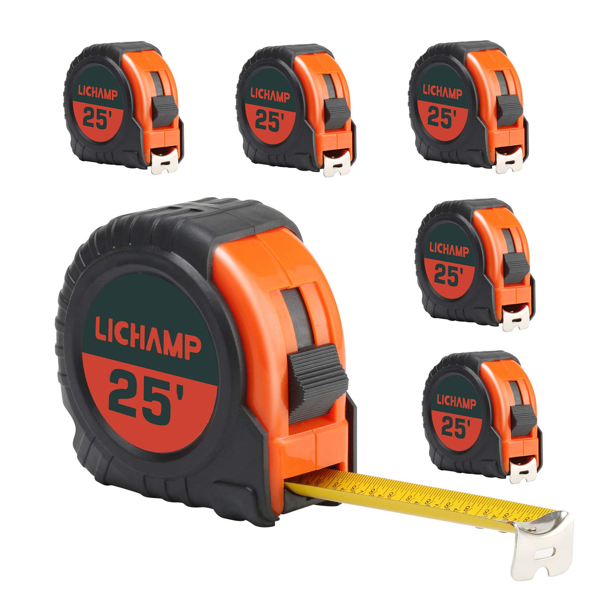 Lichamp 25ft retractable tape measure with clear numerals for quick measurements.