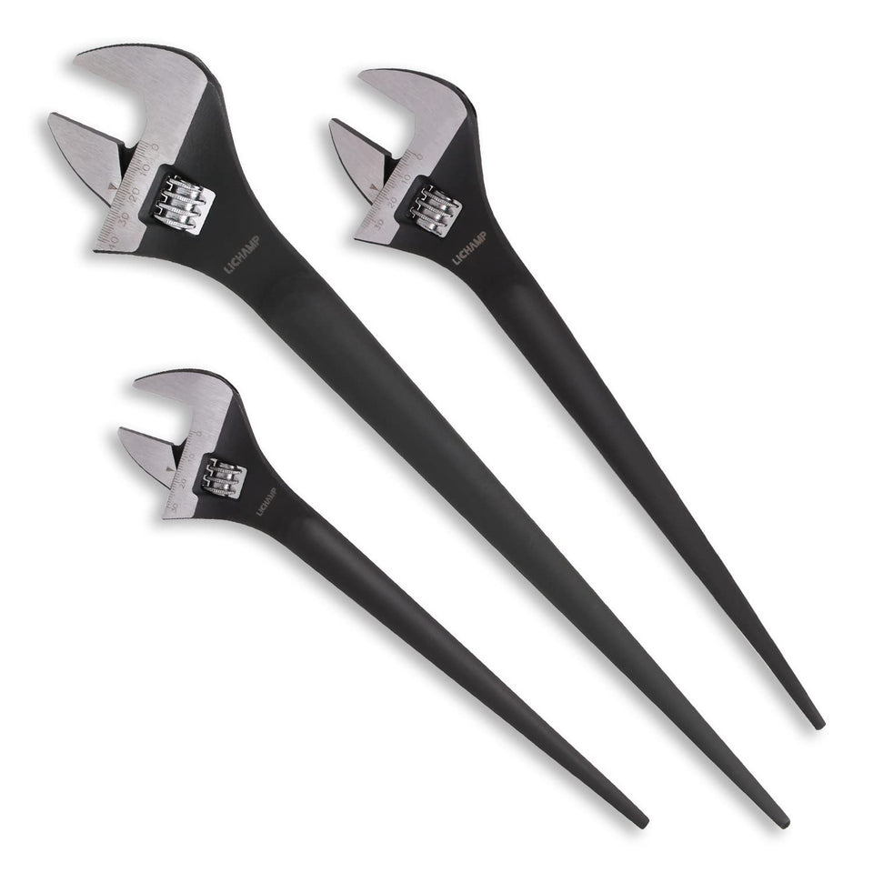 Lichamp 10-inch adjustable spud wrench with precise jaw alignment for tight spaces.