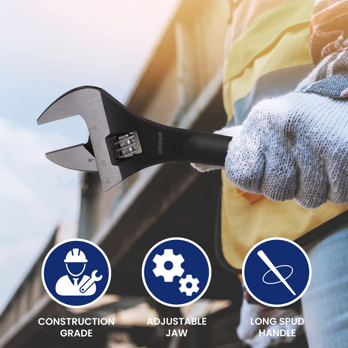 Lichamp 16-inch adjustable spud wrench delivering extended leverage for stubborn fittings.