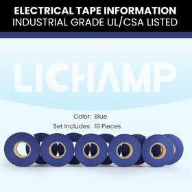 Lichamp blue electrical tape rolls lined up for a project