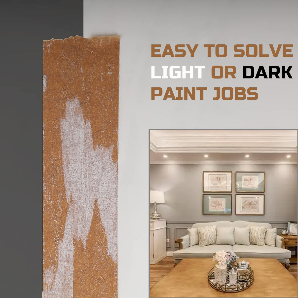 Lichamp brown painter's tape with easy-tear design for fast, clean setup.