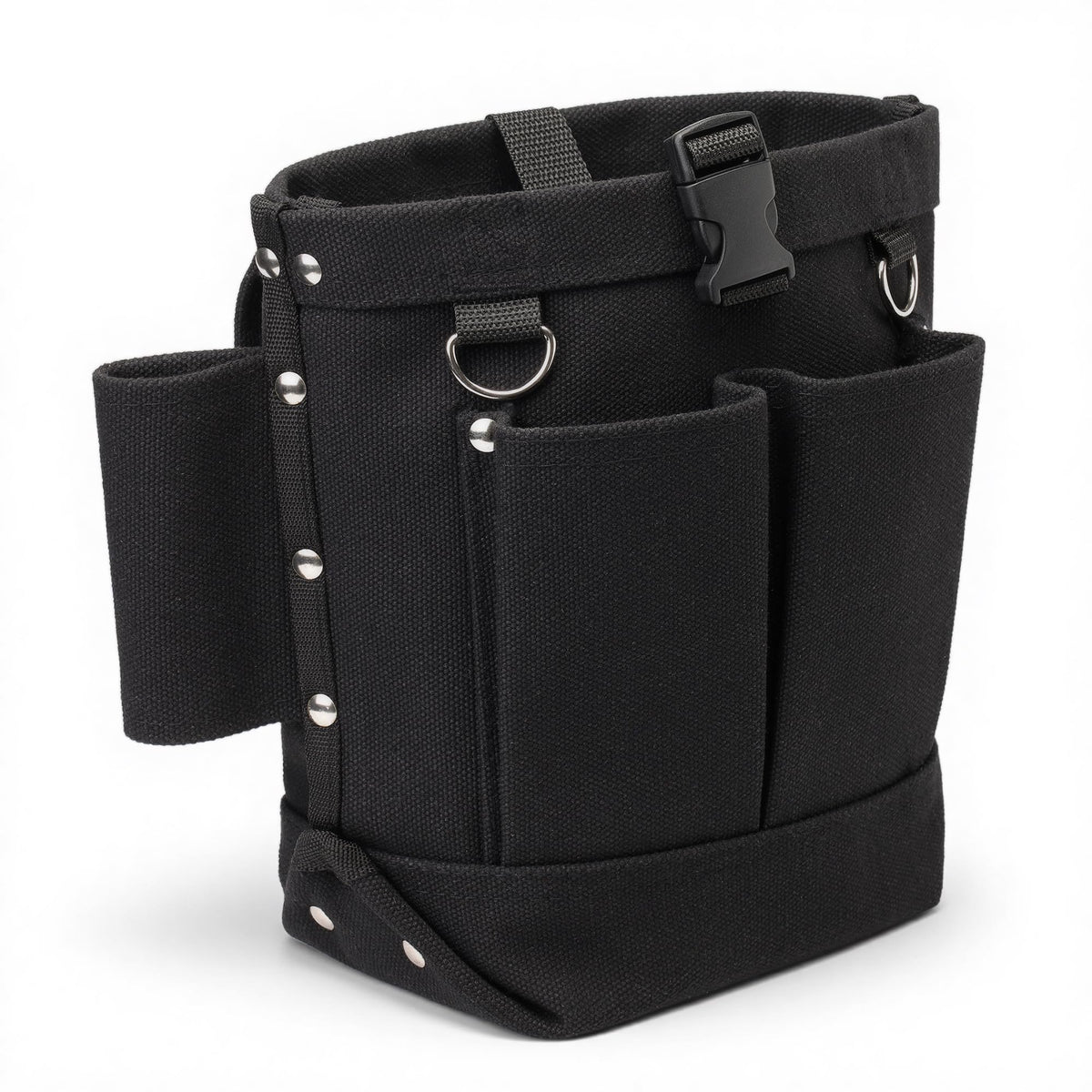 Lichamp bull pin spud wrench holder front view with organized main pocket for quick access on site.