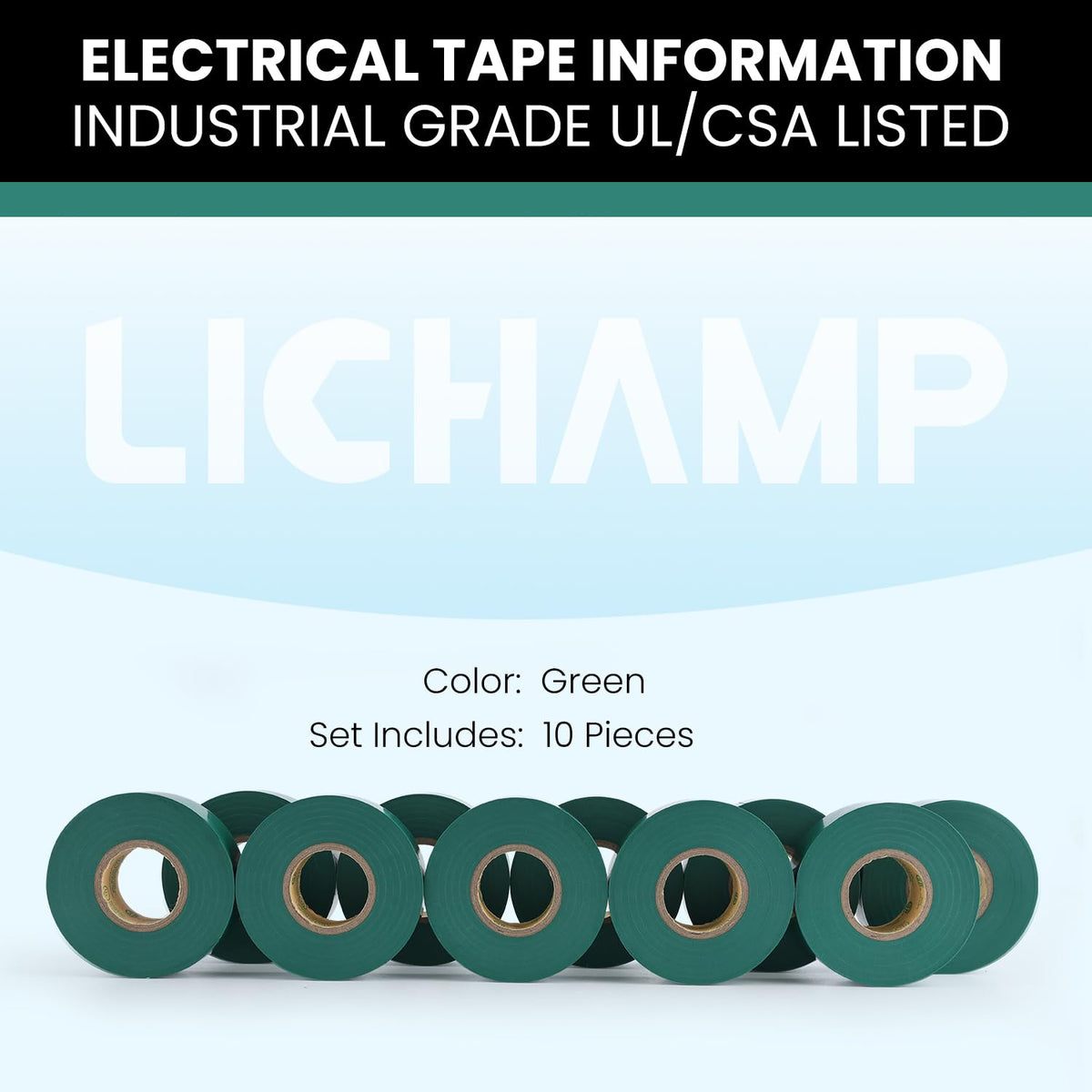 Lichamp green electrical tape adhesion closeup demonstrating strong grip.
