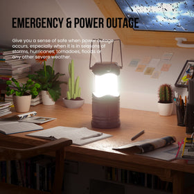 Lichamp LED camping lantern in emergency kit for storms.
