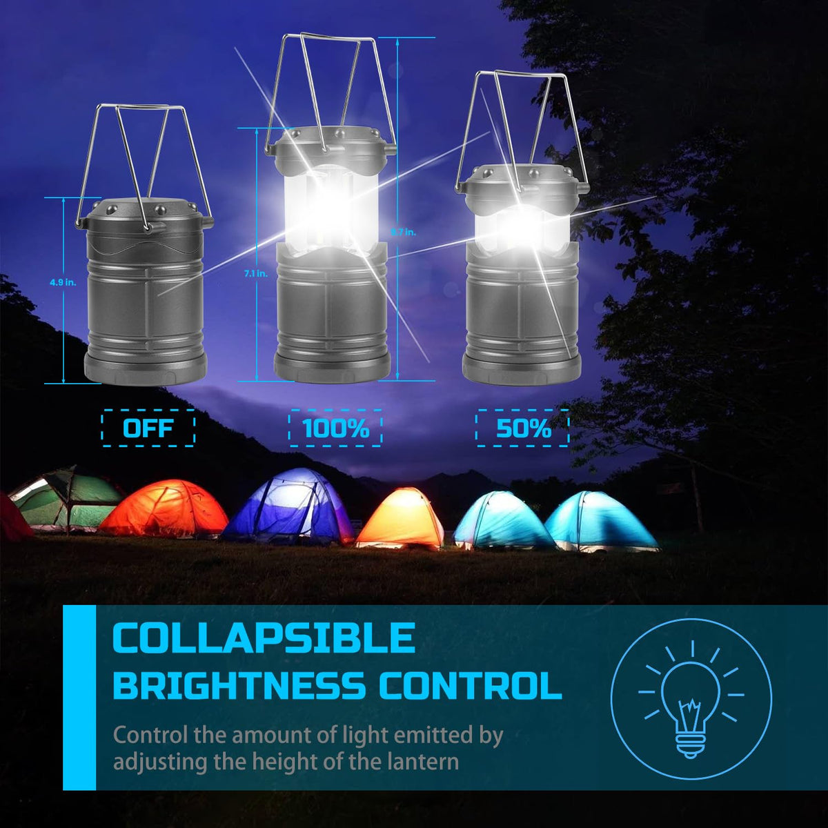 Lichamp lantern with foldable handles for easy hanging in campsites.