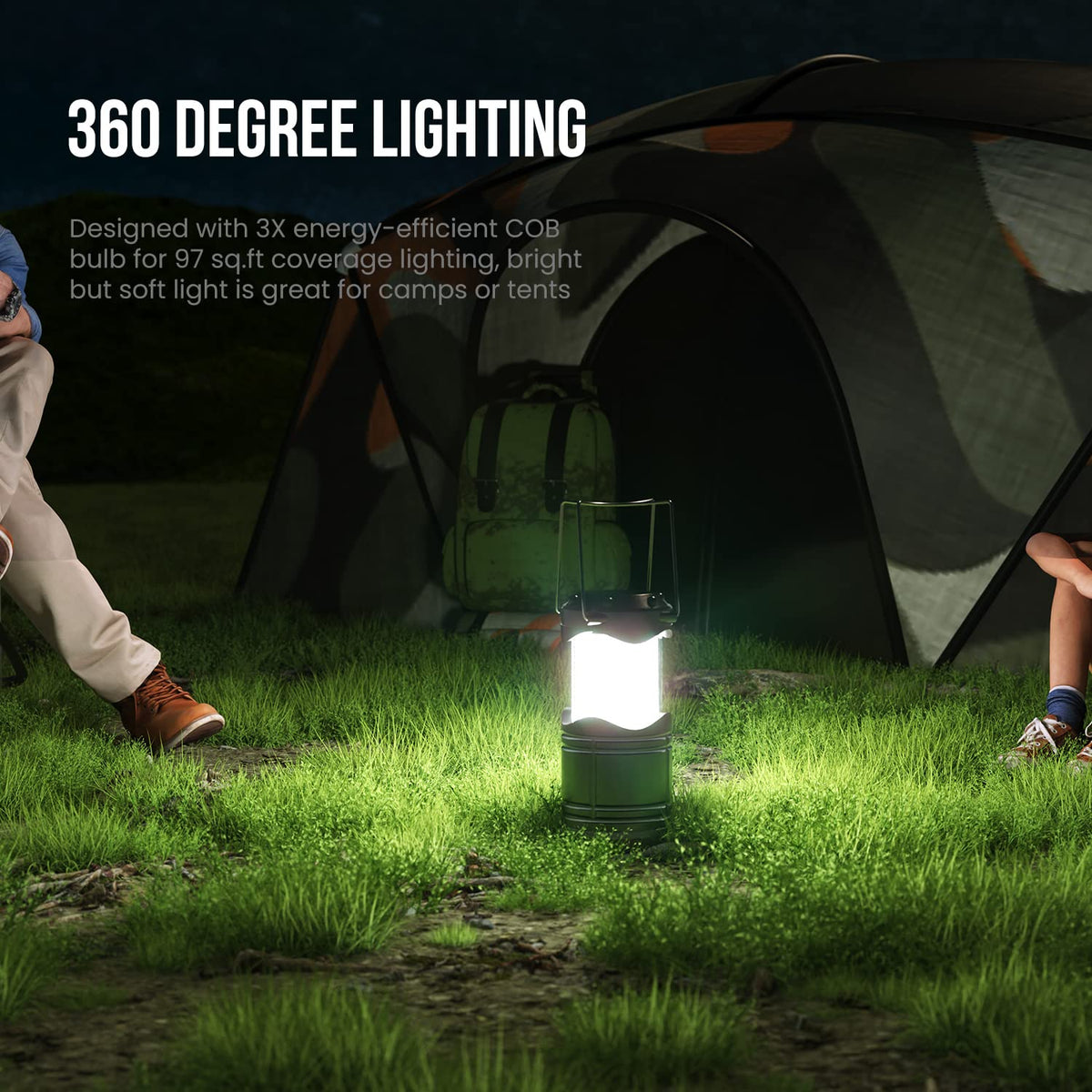 Lichamp LED camping lantern suitable for outdoor use in rain.