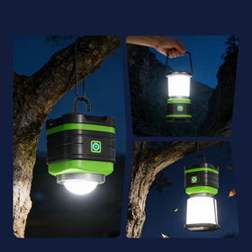 Removable lampshade enables compact setup for close-up tasks like car repairs or bedside lighting.