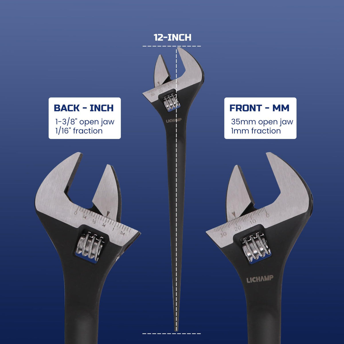 Lichamp spud wrench jaw capacity of 1-3/8 inch with scales