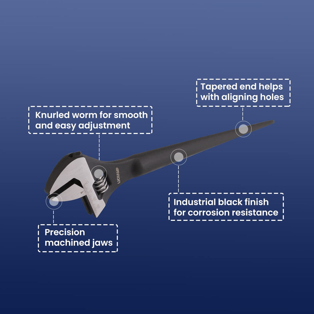 Lichamp spud wrench extended handle shown for greater leverage