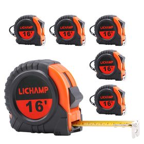 Lichamp tape measure 16 ft front view with easy readability on yellow background.