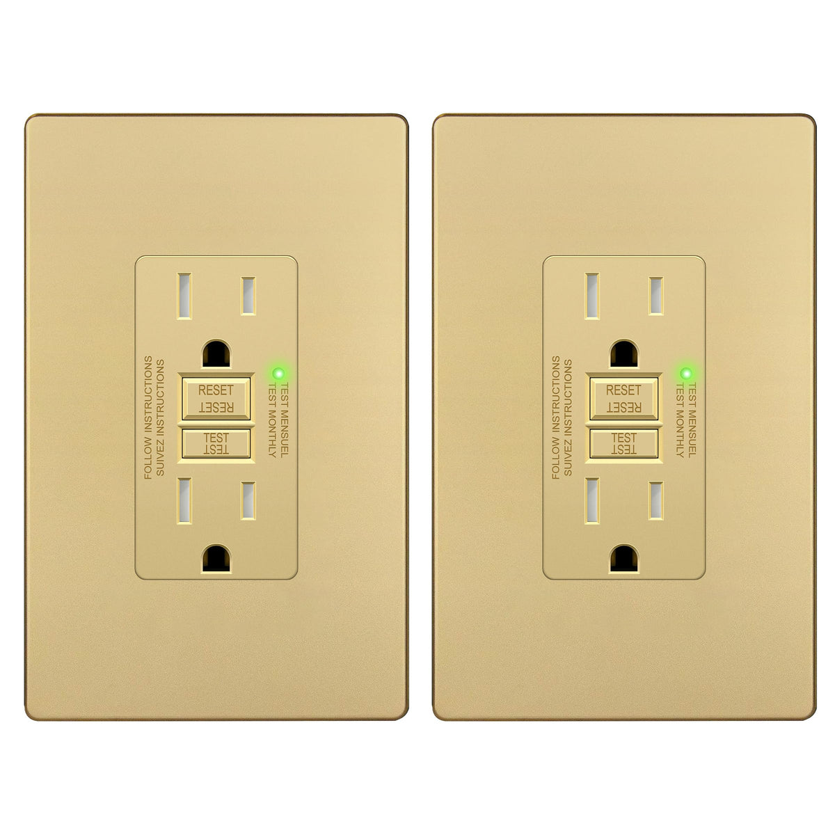 LIDER 15A GFCI outlet front view with compact, safe design ideal for bathrooms.