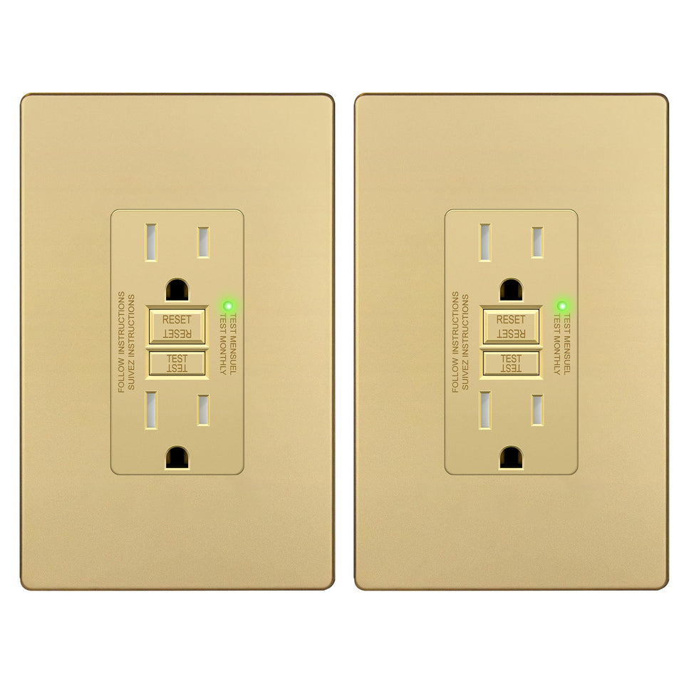 LIDER 15A GFCI outlet front view with compact, safe design ideal for bathrooms.