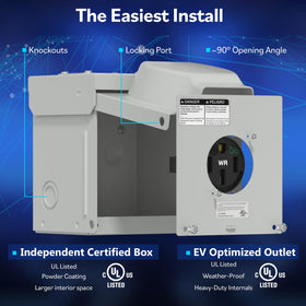 LIDER 50A EV/RV outlet box rear view with weatherproof design