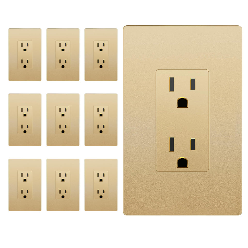 LIDER decorator receptacle front view with matte gold finish for a cohesive modern look