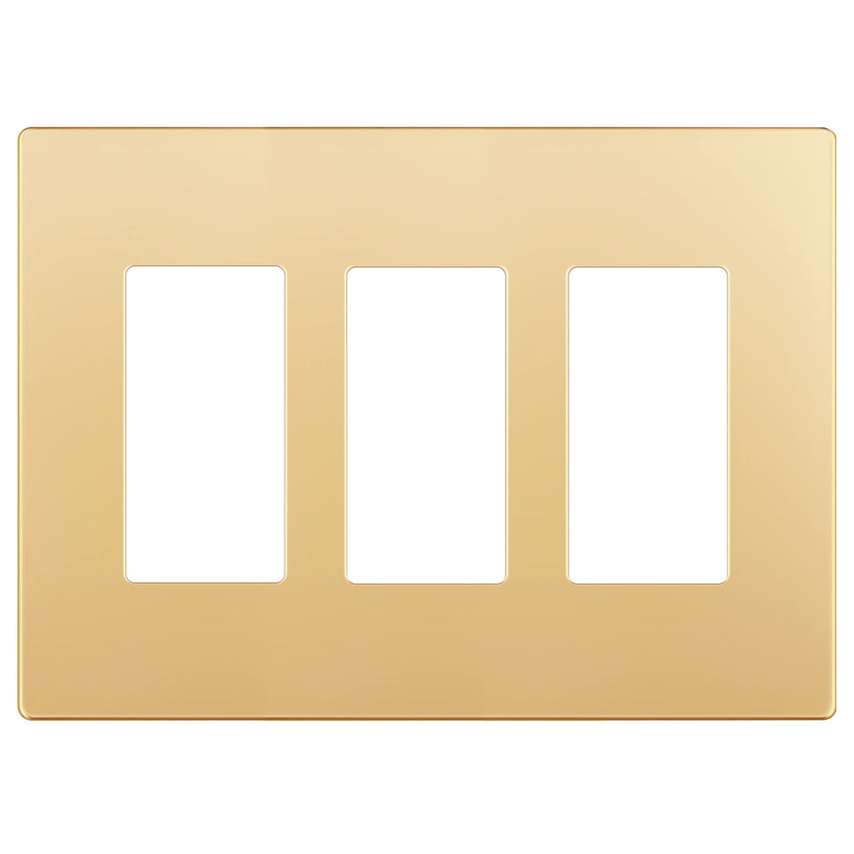 LIDER 3-Gang matte gold wall plate front view with screwless design