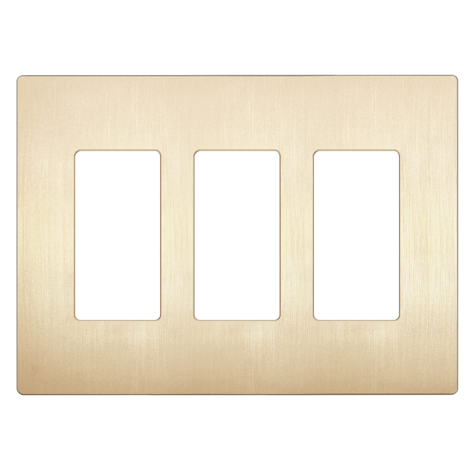 LIDER decorator switch cover in brushed gold with a 3-gang design for a sleek, durable upgrade.