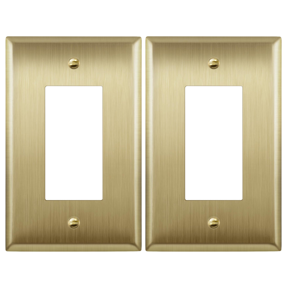 LIDER decorator wall plate close-up with durable brushed brass finish.