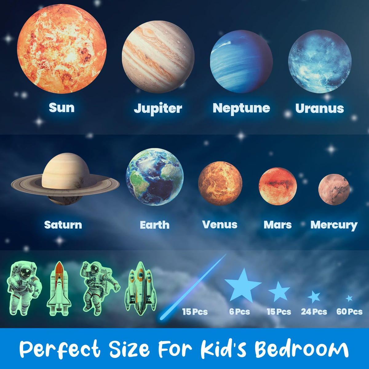 LiderStar eight planets realistic wall stickers add scientific curiosity to bedtime decor.