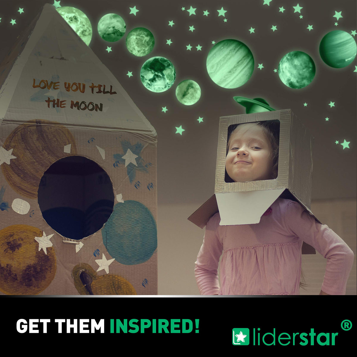 LiderStar night light kids room green soft glow provides comfortable nighttime hours.