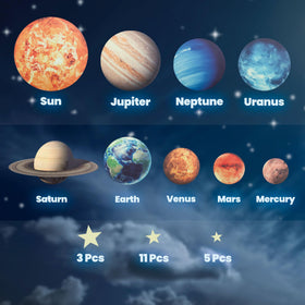 LiderStar solar system planets green glow decals for space-themed learning at night.