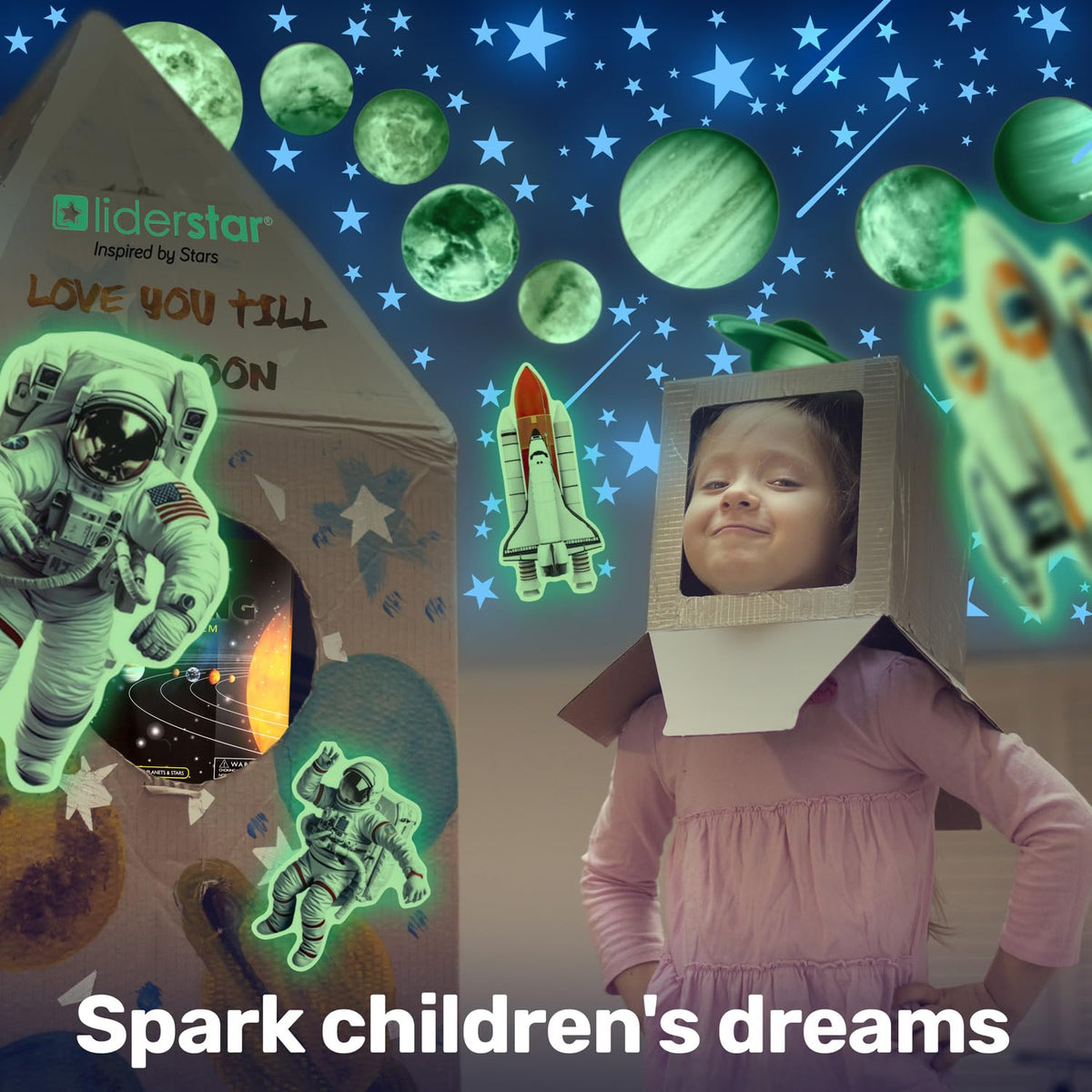 LiderStar sun and planets wall stickers create an educational night-sky display in any kid's room.