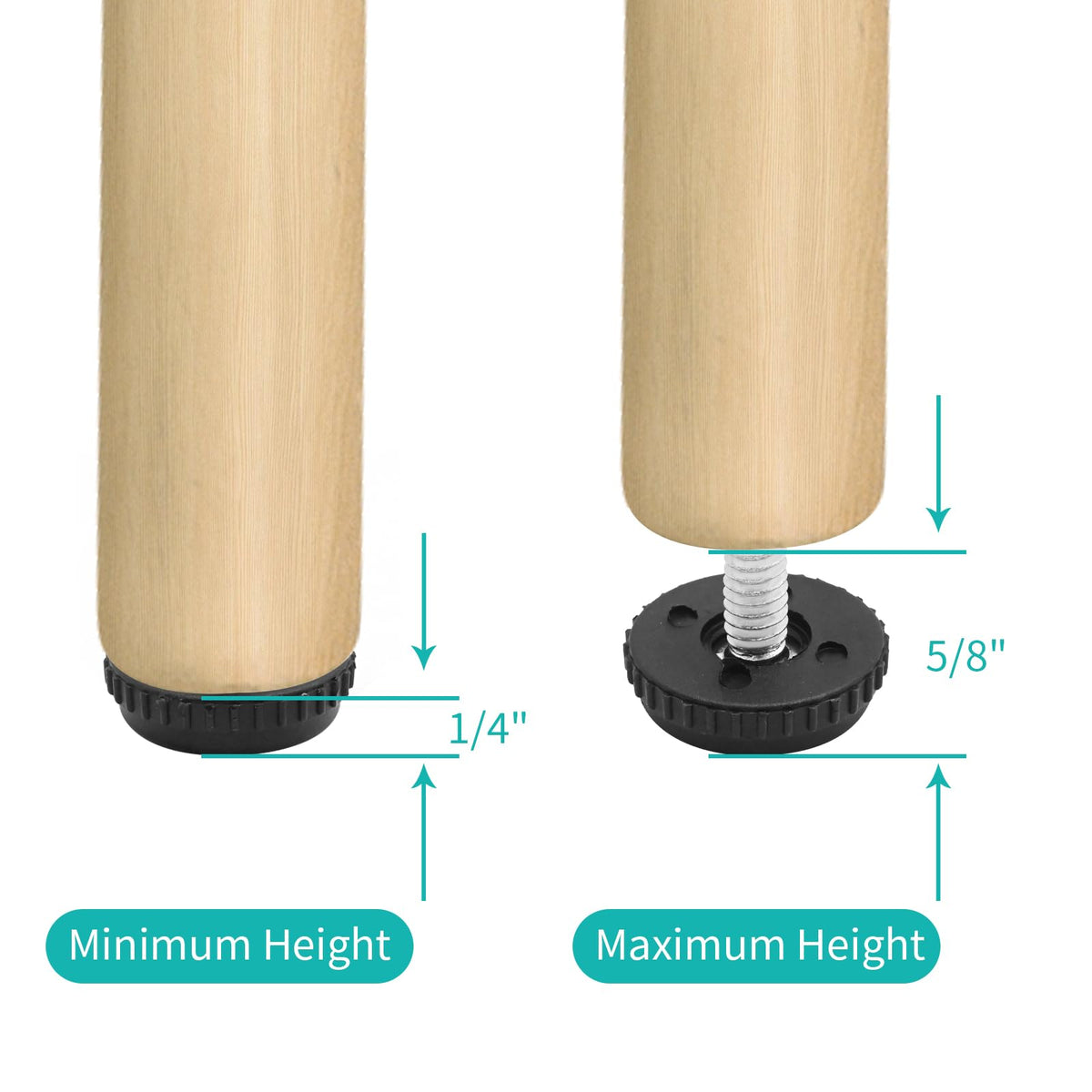 LIDSCURA 1/4-20 thread levelers fit most furniture legs.
