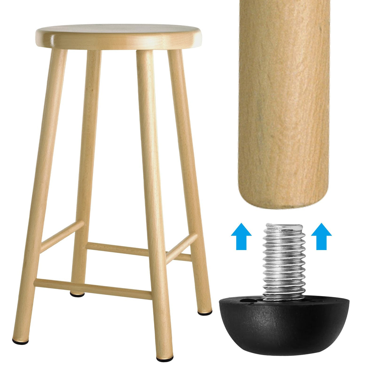 LIDSCURA screw-in leg leveler on patio furniture prevents wobble.