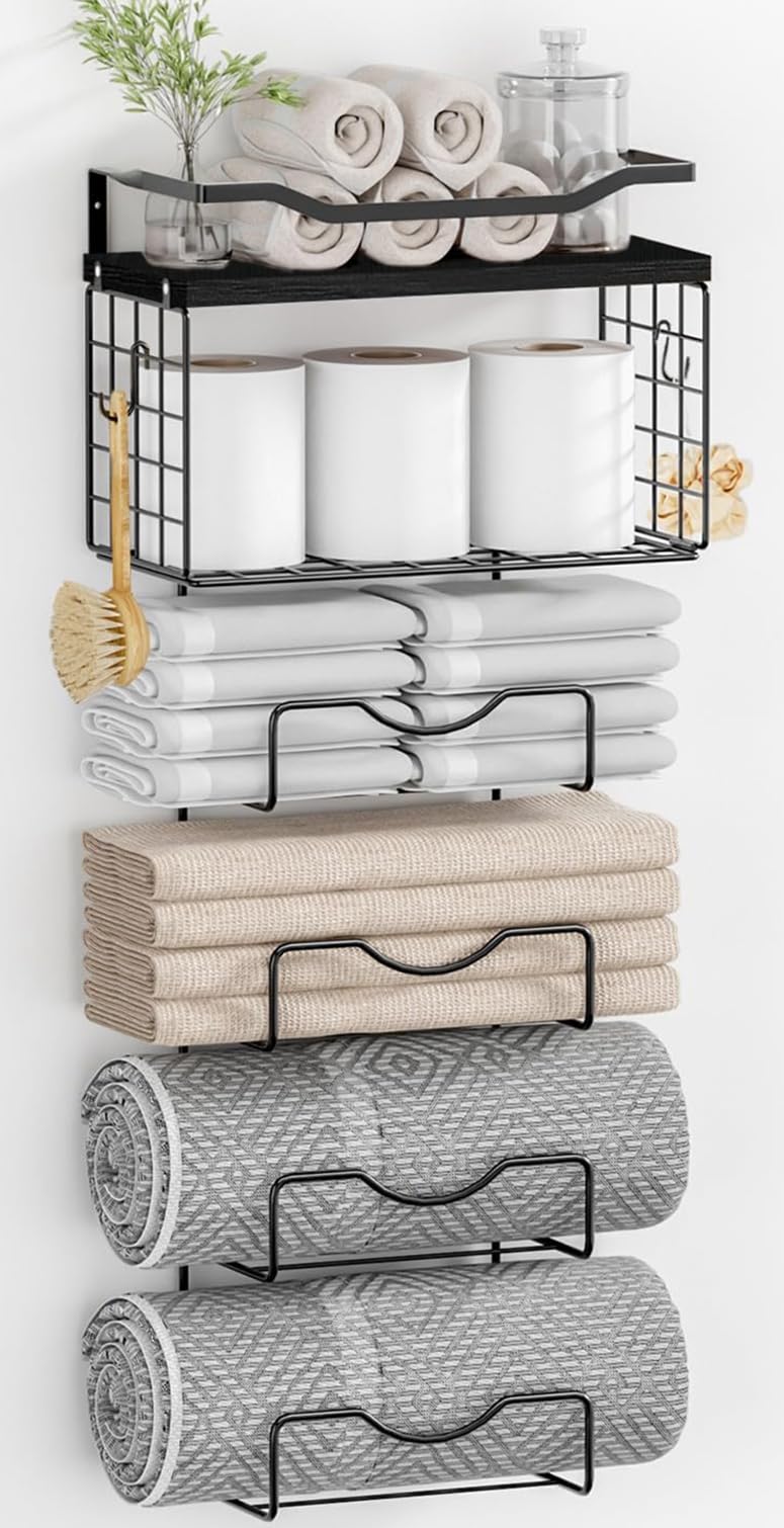 LIDTOP towel rack wall mounted with floating shelves for compact bathrooms