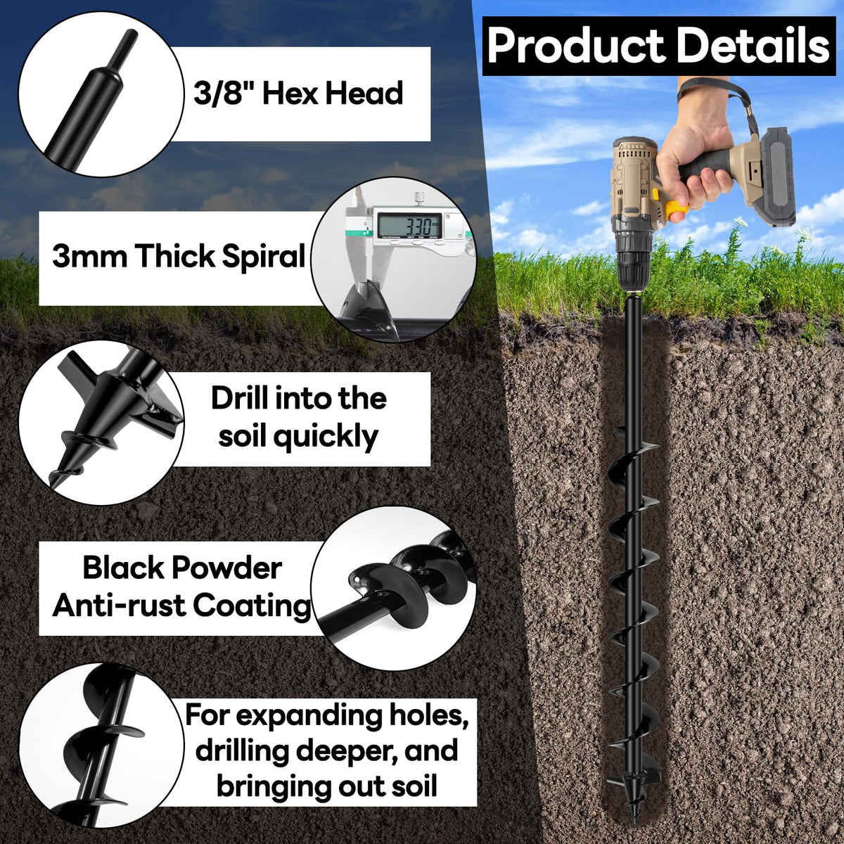 Liedisess auger designed for easy use, quick consistent bulb and seed holes.