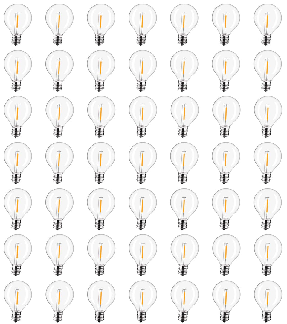 LiEiDi G40 LED bulbs in a 50-pack for outdoor string lights and energy efficiency.