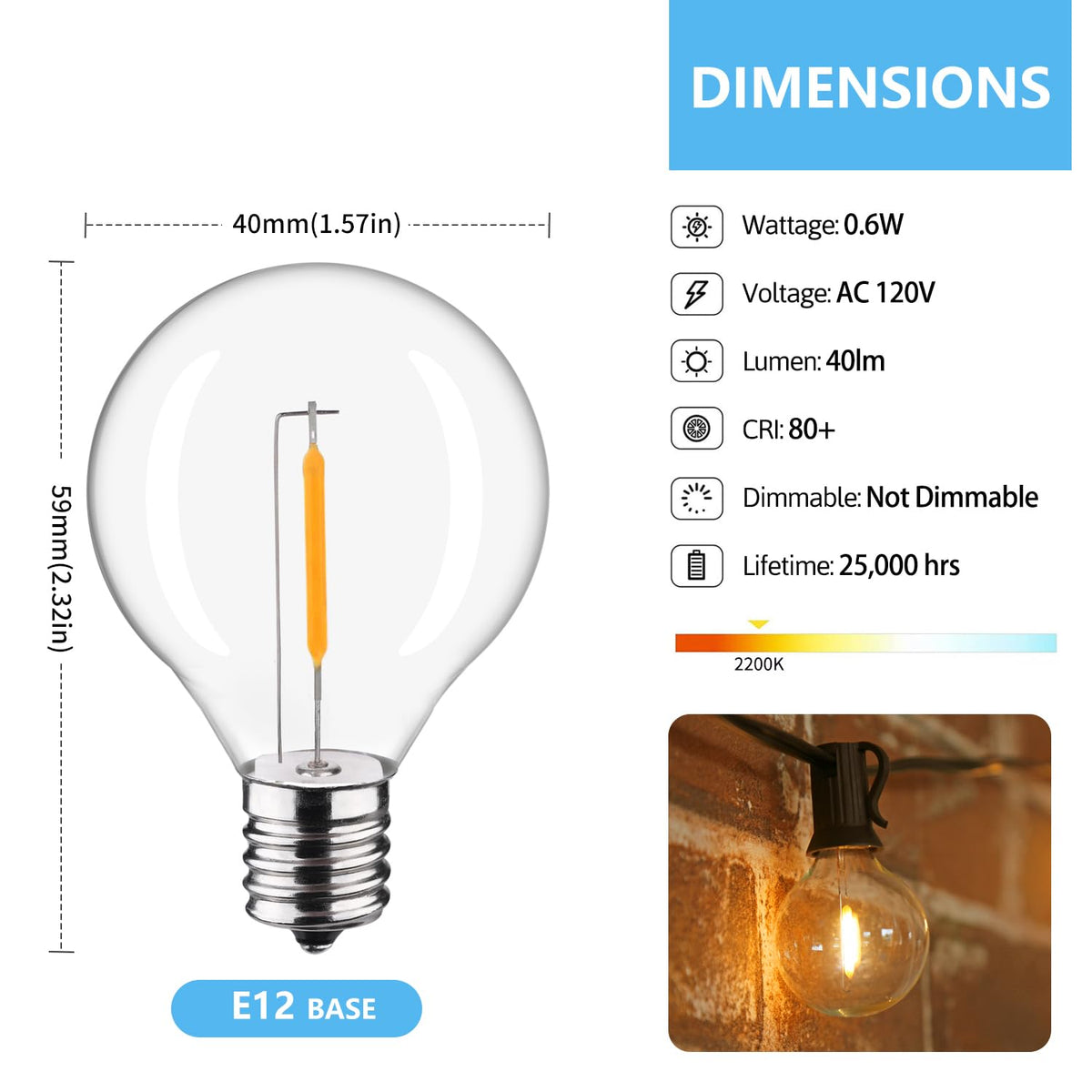 LiEiDi globe clear bulbs close-up with shatterproof plastic design.