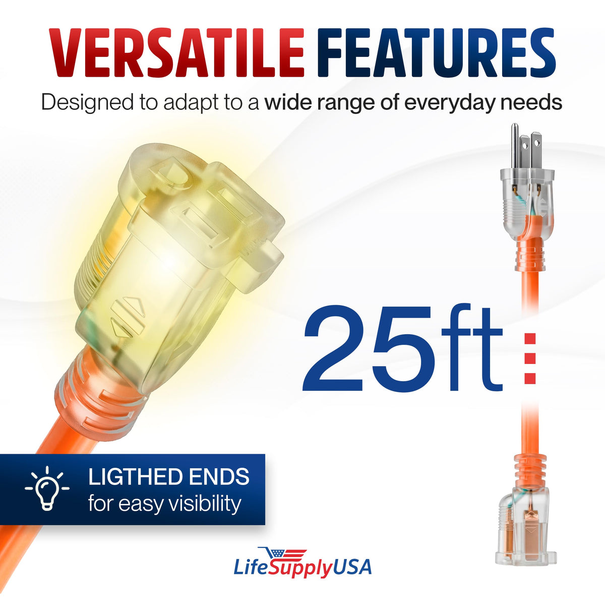 LifeSupplyUSA 25ft 10/3 gauge extension cord handles heavy-duty tools