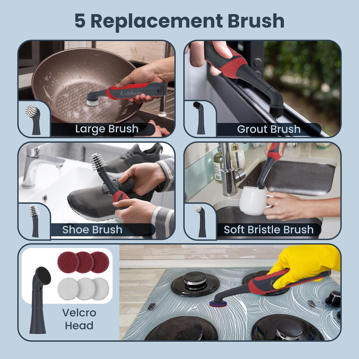 LifeBasis large brush head covers broad surfaces quickly and effectively