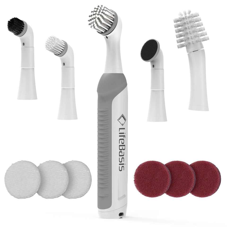 LifeBasis rechargeable power scrubber front view for easy cordless cleaning.