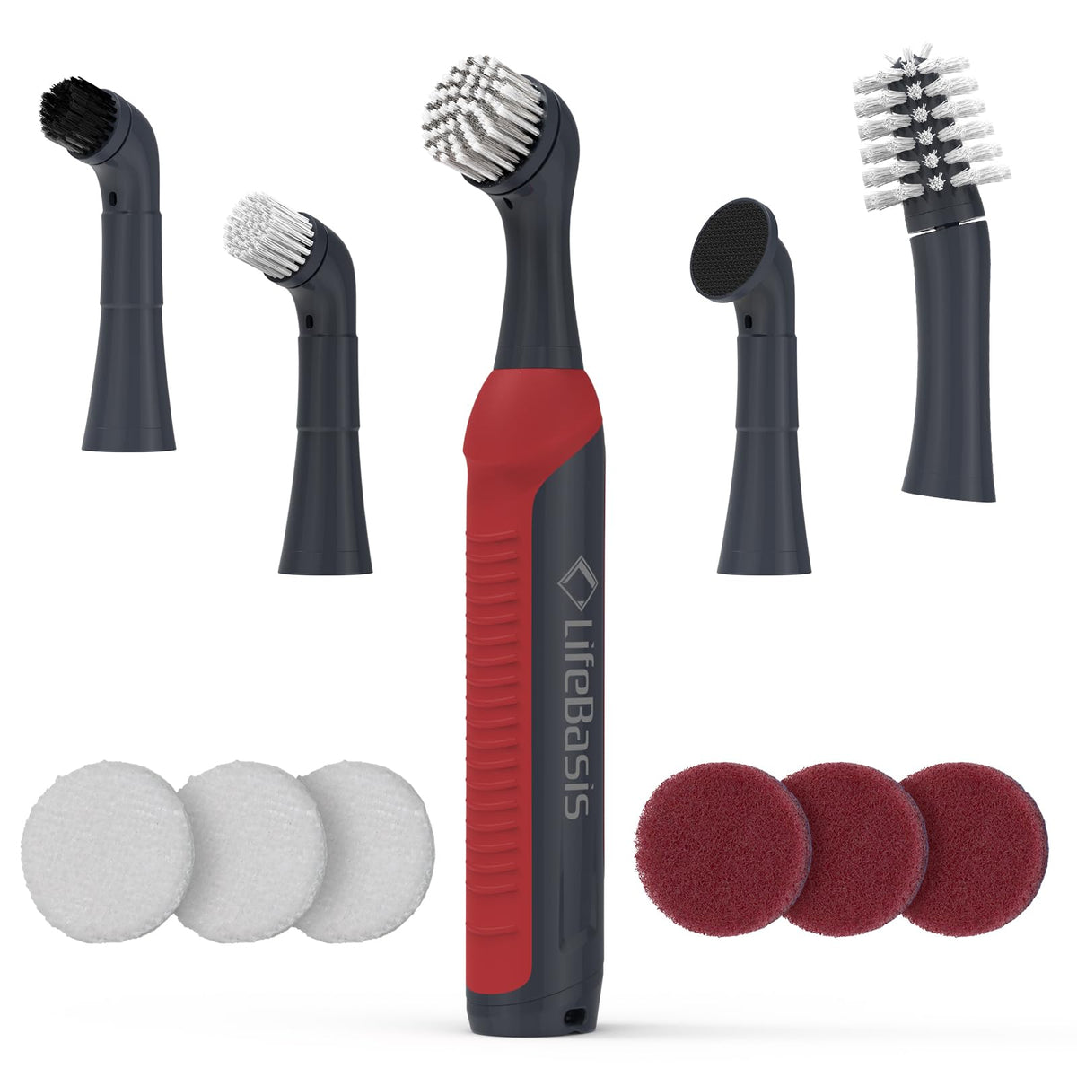 LifeBasis rechargeable power scrubber handle with comfortable grip for easy cleaning
