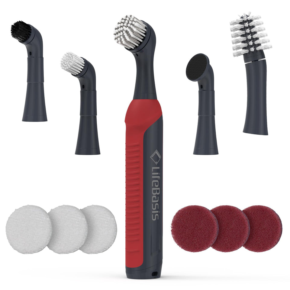 LifeBasis rechargeable power scrubber handle with comfortable grip for easy cleaning