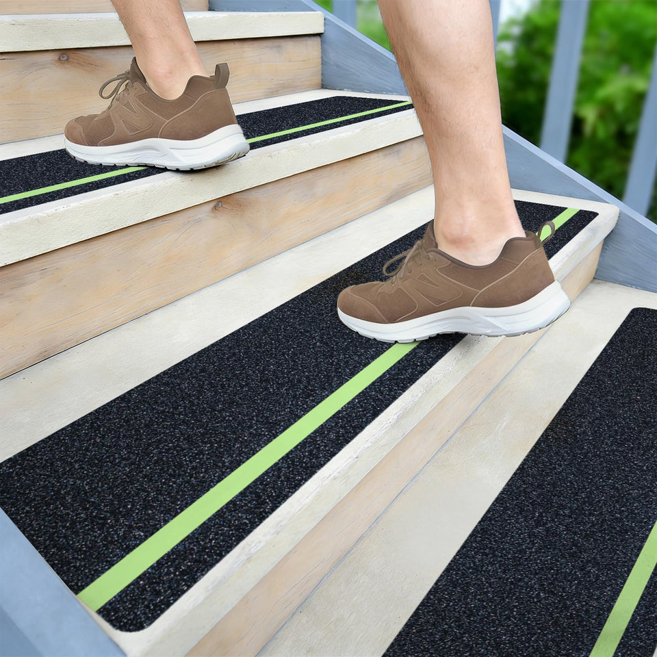 LifeGrip anti-slip tape with glow strip enhances visibility on stairs in low light