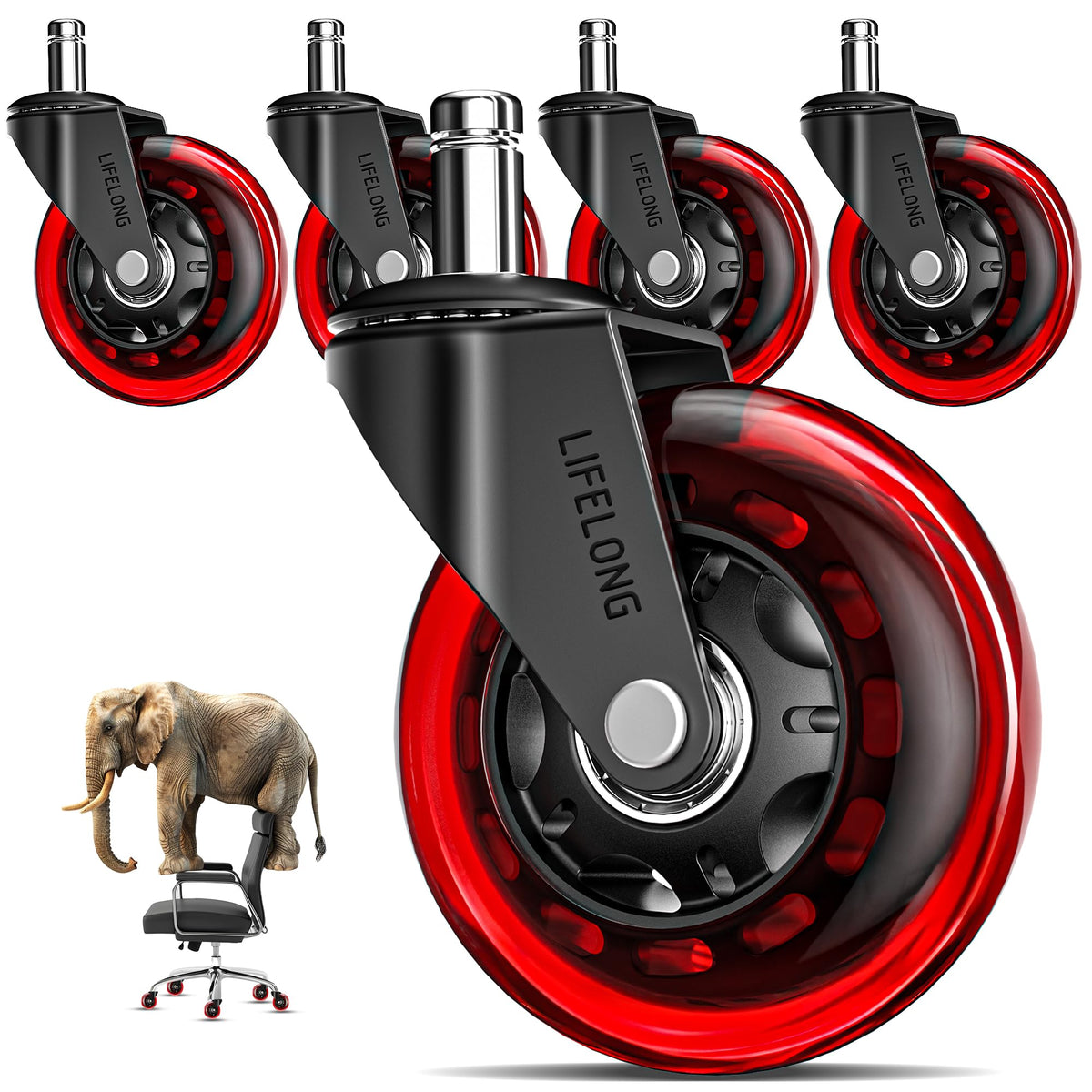 Lifelong Original Office Chair Wheels on hardwood floor provide smooth, floor-safe glide