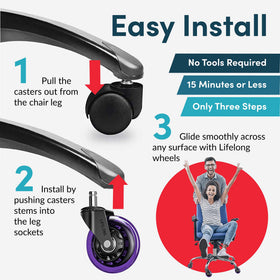 Lifelong Original chair wheels steel core supports high load durability