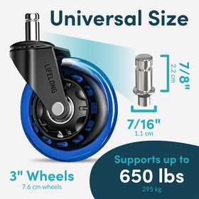Chair caster stem size 7/16 by 7/8 inch with Lifelong wheels