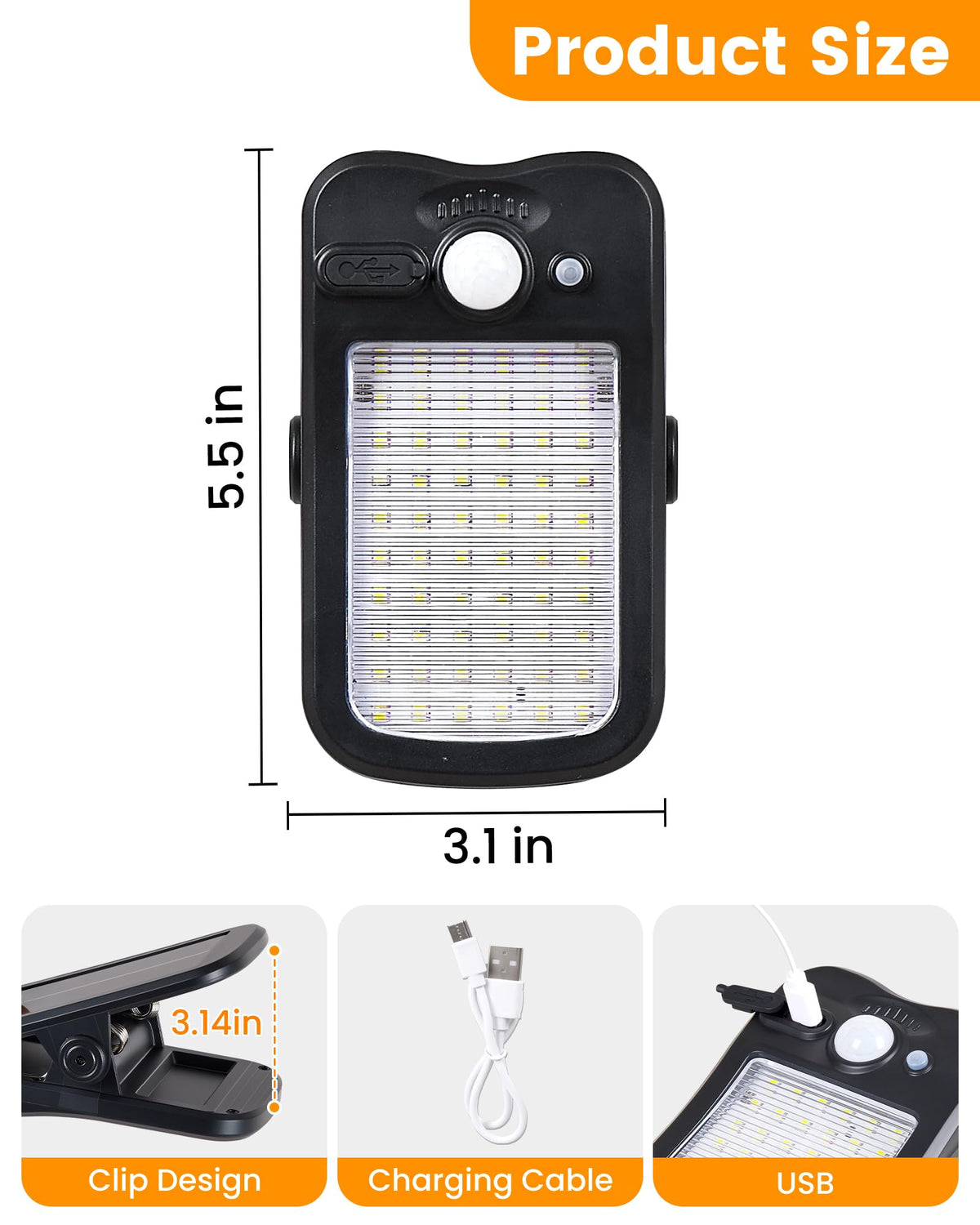 LIFENGSOLER clip-on solar light with USB charging for backup power